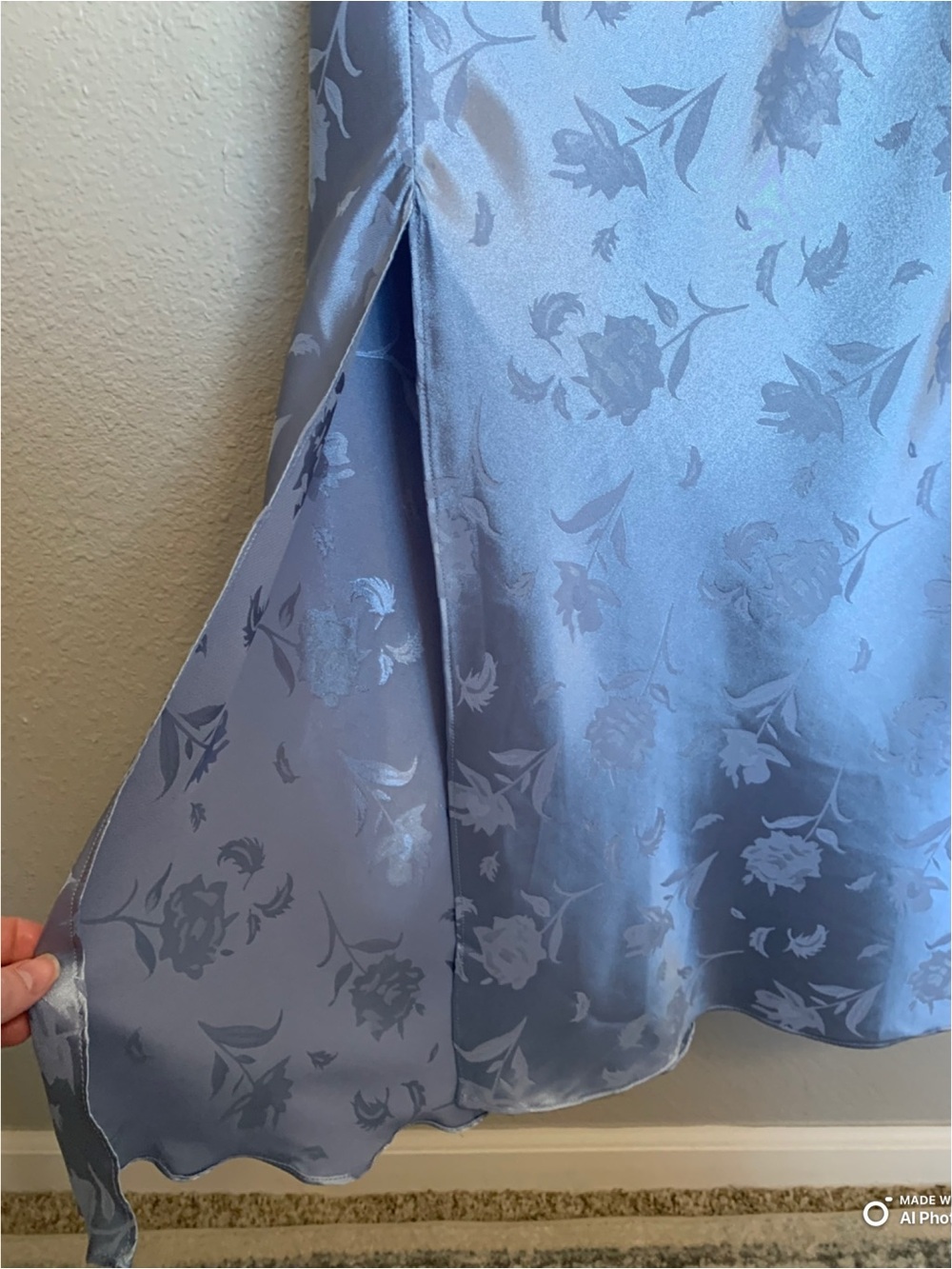 Lulus XL All About You Slate Blue Floral Jacquard Satin Midi Dress NWT FLAW - Picture 6 of 17